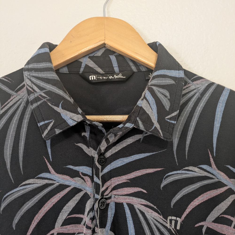 Travis Mathew Pima Cotton Blend Black Tropical Print Golf Polo - Picture 2 of 8